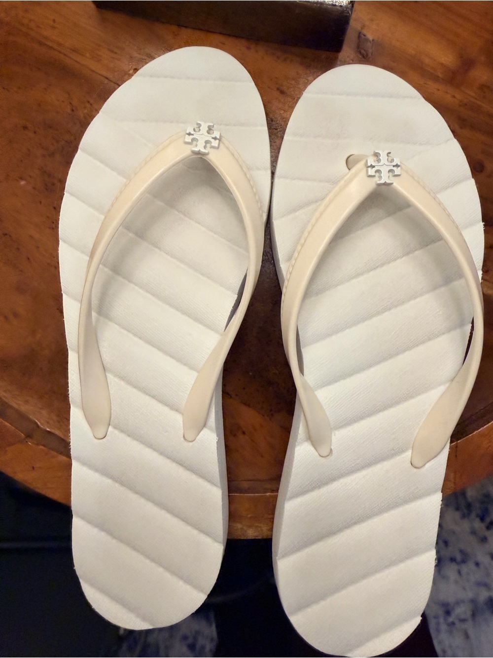 Tory Burch White Footbed with Cream Logo Flip Flop Sandals